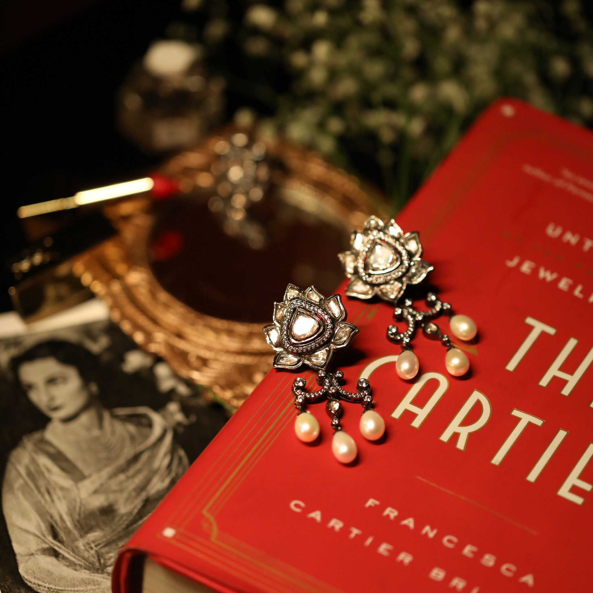 LOTUS NOIR CHANDELIER EARRINGS